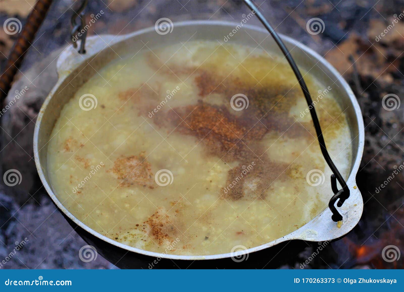 Soup in a Cauldron on a Fire with Spices Stock Image Image of iron, bonfire 170263373