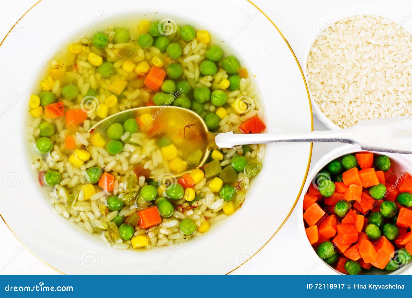 Soup with Chicken Broth with Rice and Vegetables Stock Image Image of