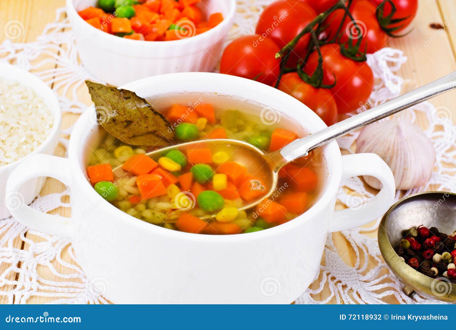 Soup with Chicken Broth with Rice and Vegetables Stock Photo Image of