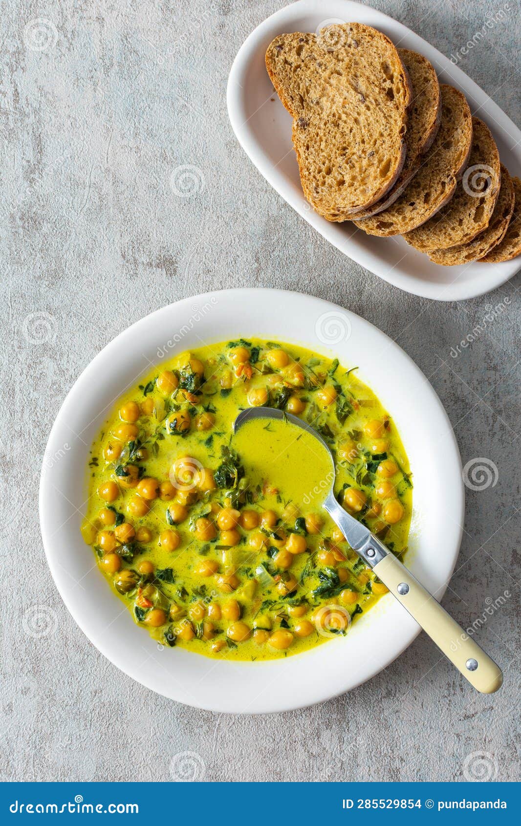 Soup with Chickpeas and Spinach Stock Photo - Image of background