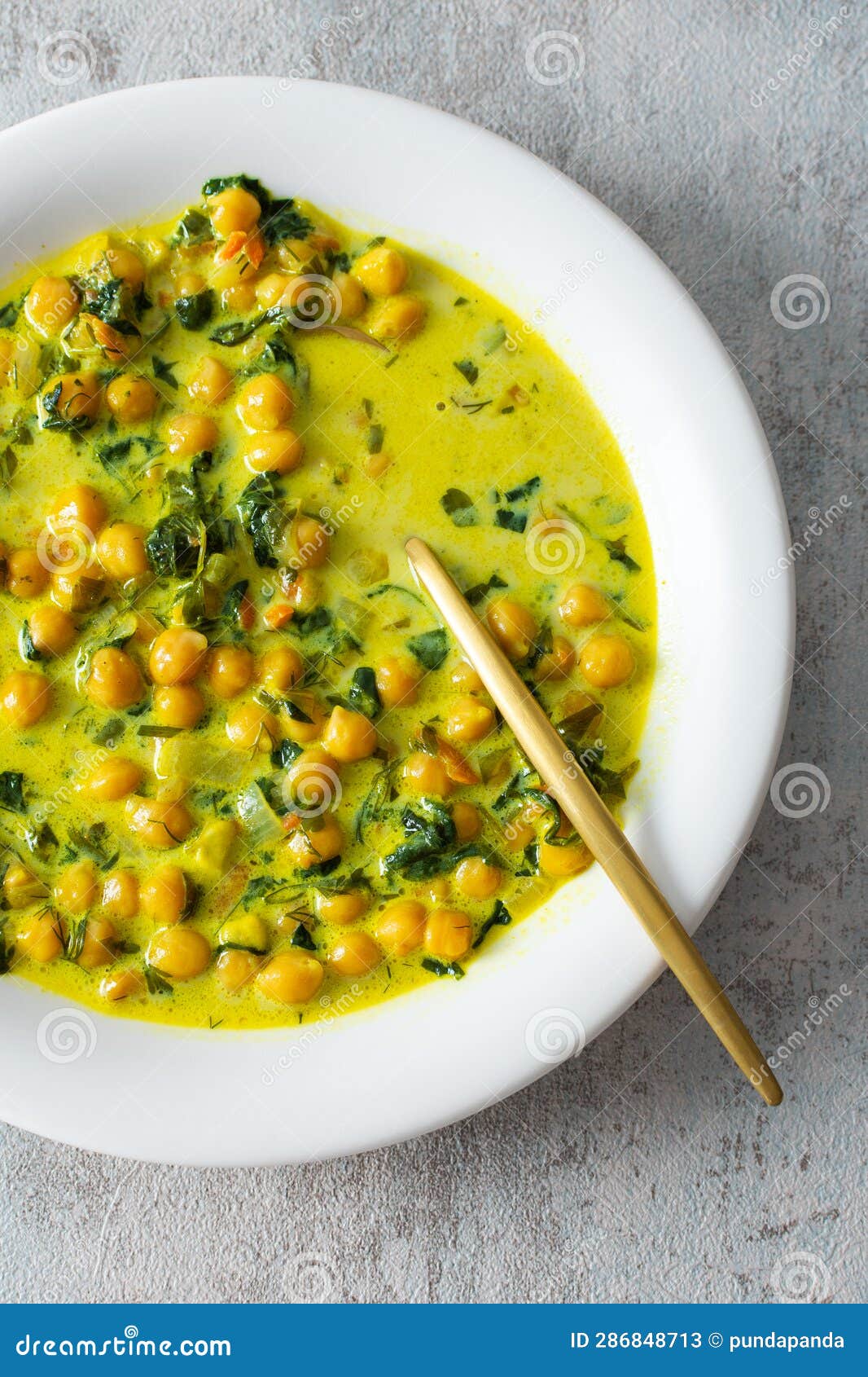 Soup with Chickpeas and Spinach Stock Image - Image of spoon, beans