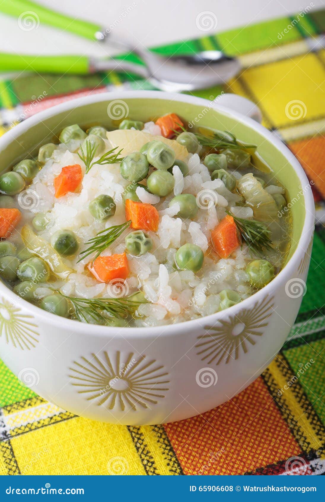 Soup with Green Peas, Rice and Carrots Stock Photo Image of white