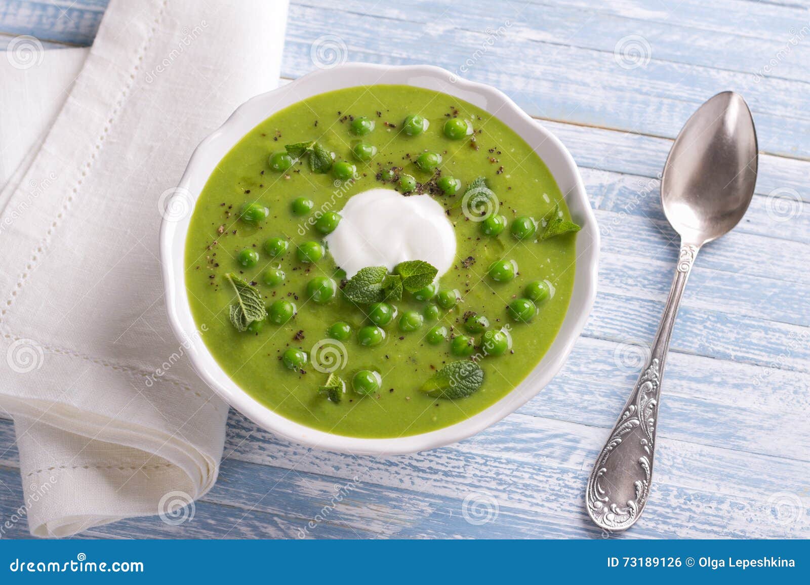 Soup of Mashed Green Peas with Mint Stock Photo Image of vitamin, recipe 73189126