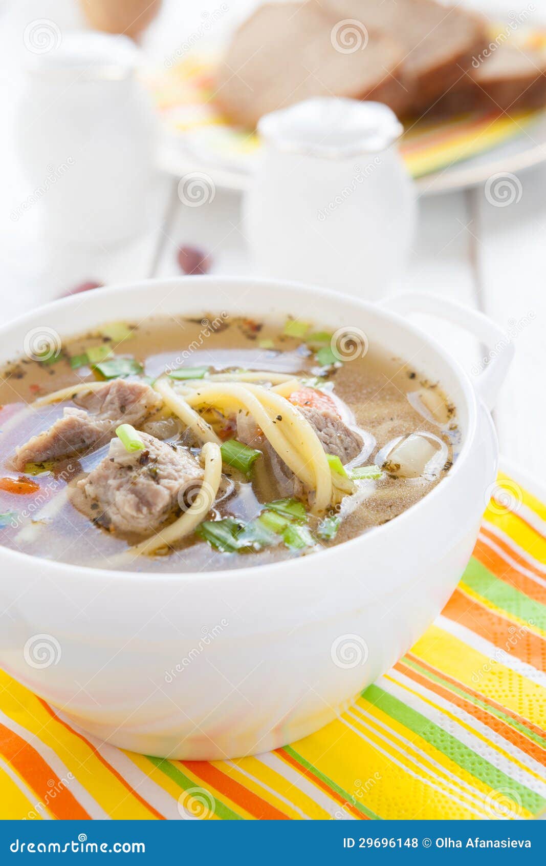 Soup with Meat in a White Tureen Stock Photo Image of dish, onions