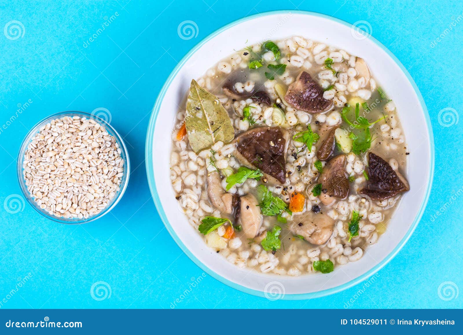 Soup with Pearl Barley, Mushrooms Stock Image - Image of cooking, herbs ...