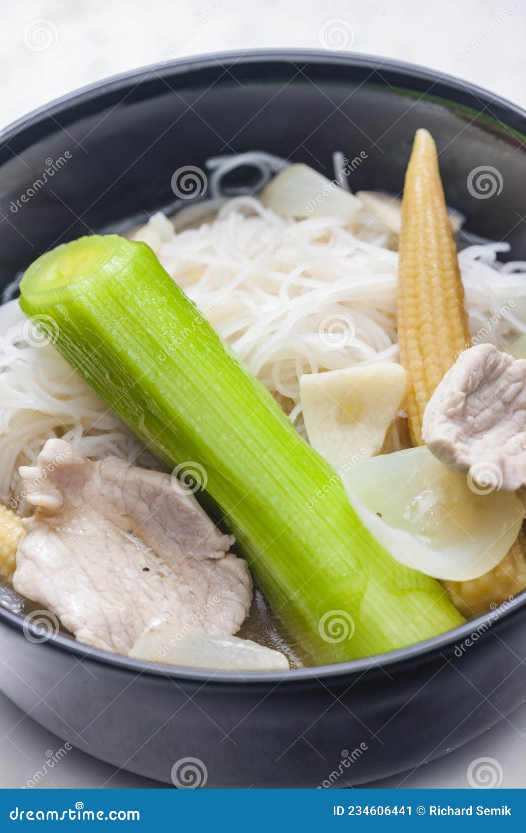Soup Pho with Vegetables and Rice Noodles Stock Image Image of