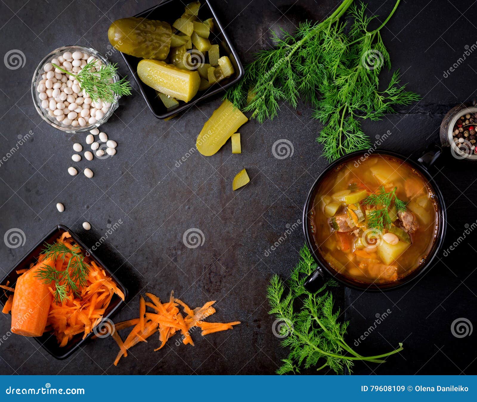 Soup with Pickled Cucumbers and Beans Stock Image Image of gherkin
