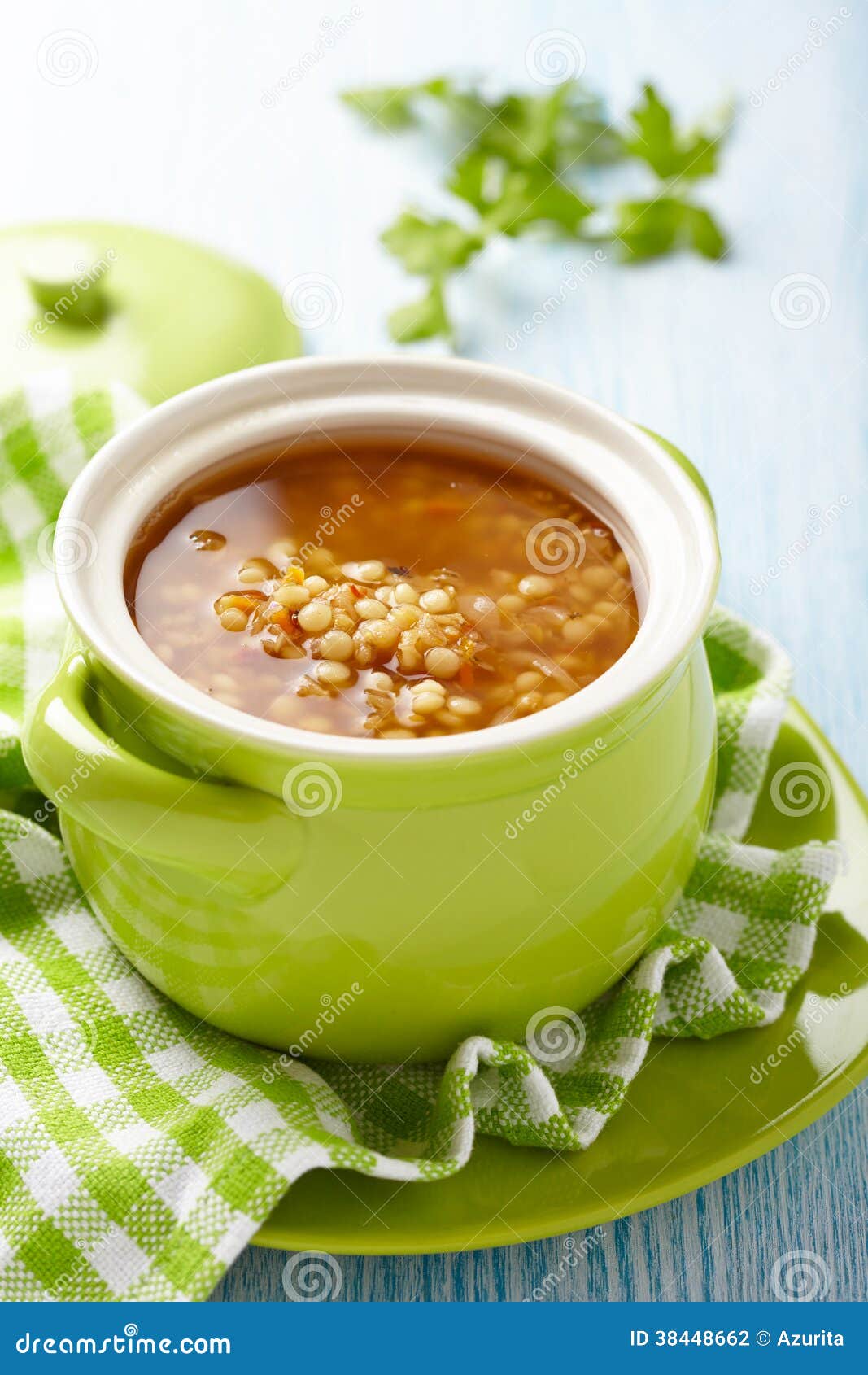 Soup with Red Lentil, Pasta and Vegetables Stock Photo - Image of herb ...