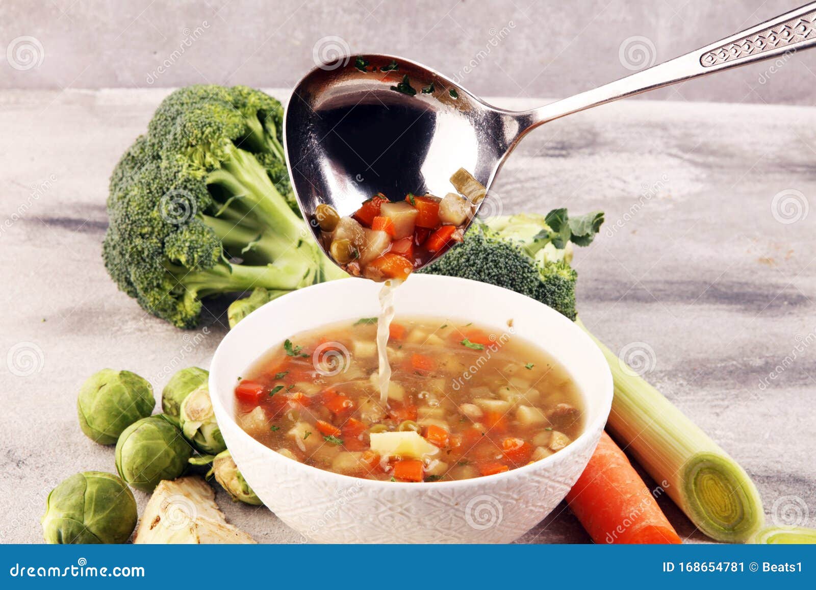 Soup, Vegetable Soup, Bowl. Traditional Hot Veggie Soup Stock Image