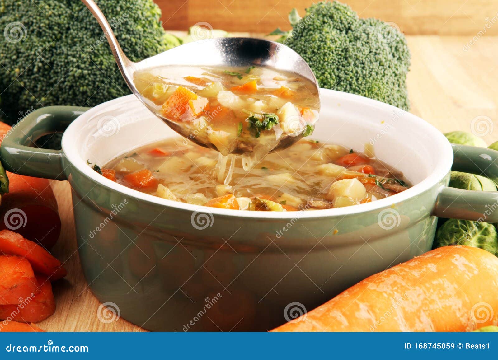 Soup, Vegetable Soup, Bowl. Traditional Hot Veggie Soup Stock Image