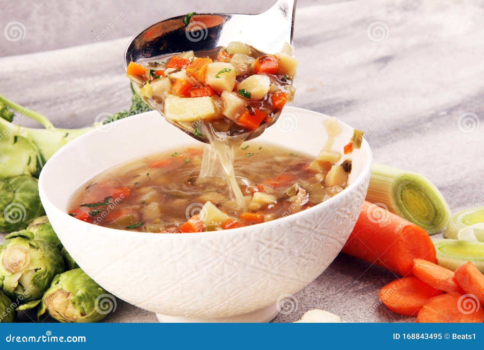 Soup, Vegetable Soup, Bowl. Traditional Hot Veggie Soup Stock Image