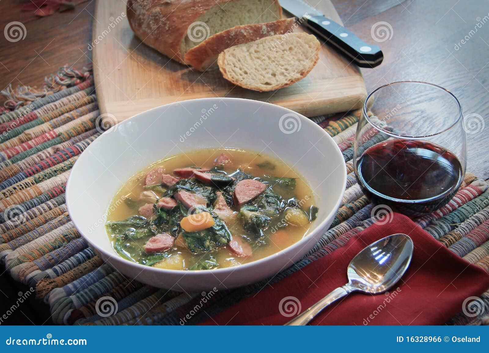 Soup Wine and Bread stock photo. Image of food, dinner 16328966