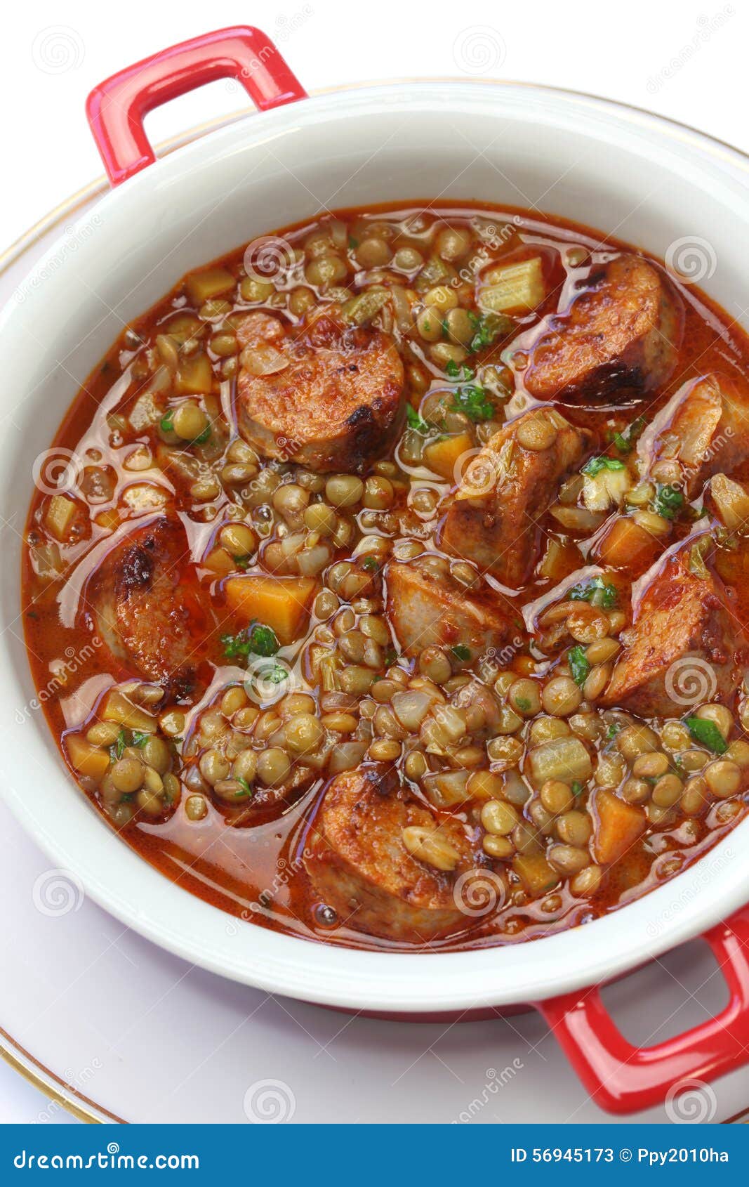 Soupe à Lentille Espagnole Avec Le Chorizo Image stock Image du