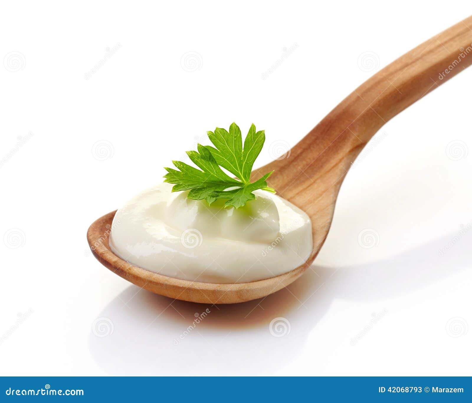 Sour Cream in a Wooden Spoon Stock Image Image of leaf, green 42068793