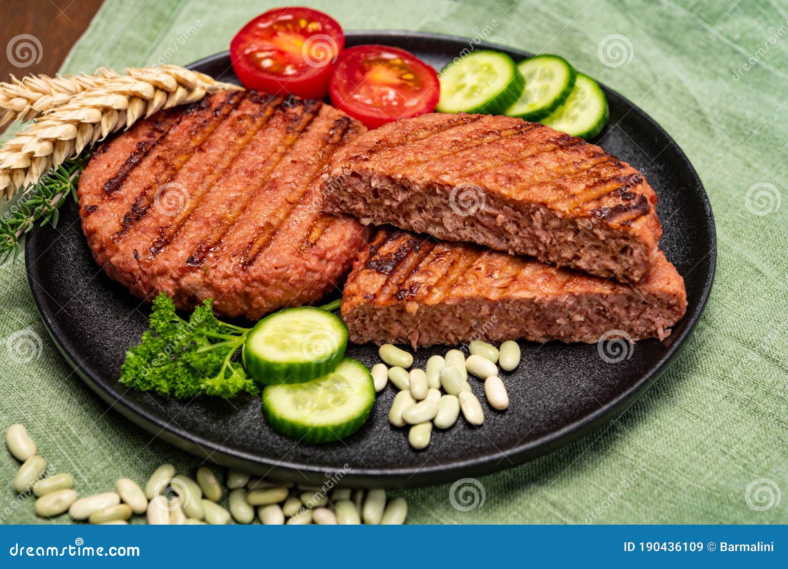 source of fibre plant based vegan soya protein grilled burgers, meat free healthy food
