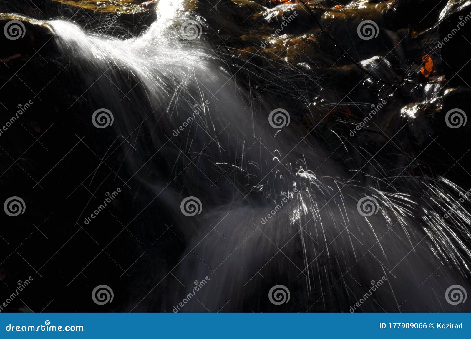 Source Vistula. Crystalline Stream, Clean Water and Waterfall Stock