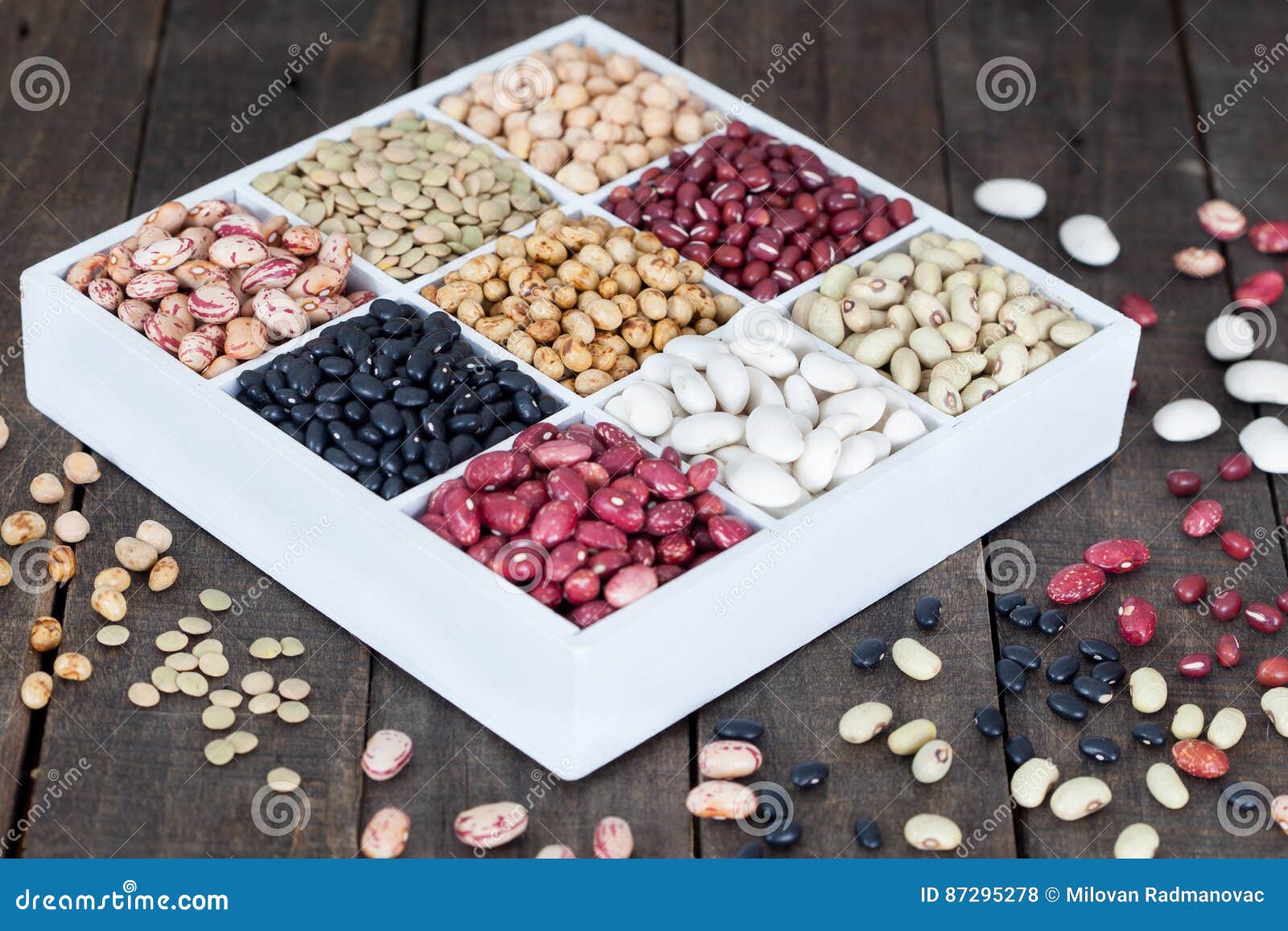 Sources of Protein Lentils, Beans, Kidney Beans, Chickpeas Stock Photo