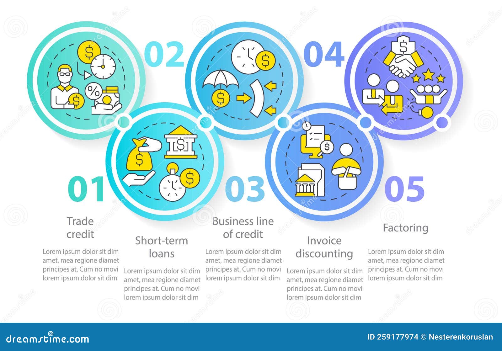 Sources of Short Term Financing Blue Circle Infographic Template Stock