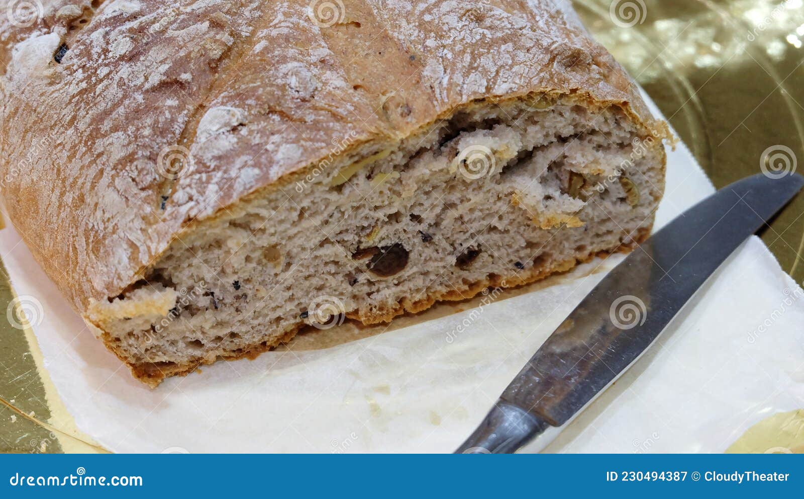 Sourdough Bread with a Knife Next To it. Stock Image Image of loaf, pastry 230494387