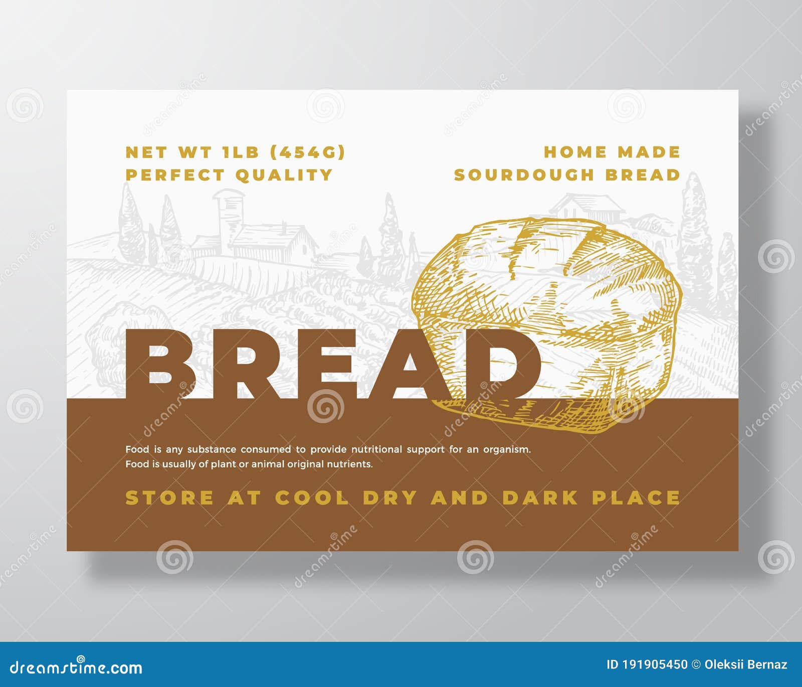 Sourdough Bread Label Template. Abstract Vector Packaging Design Layout