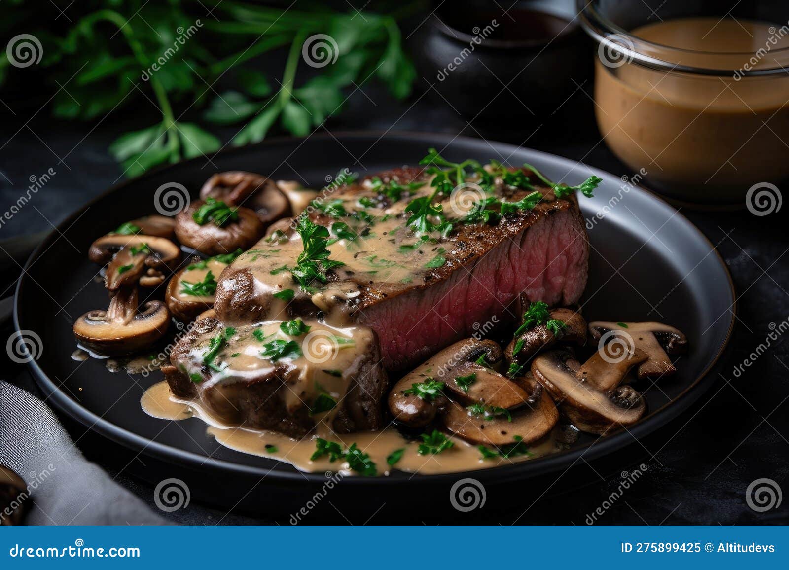 Sousvide Steak with Mushroom Sauce and Herbs Stock Illustration
