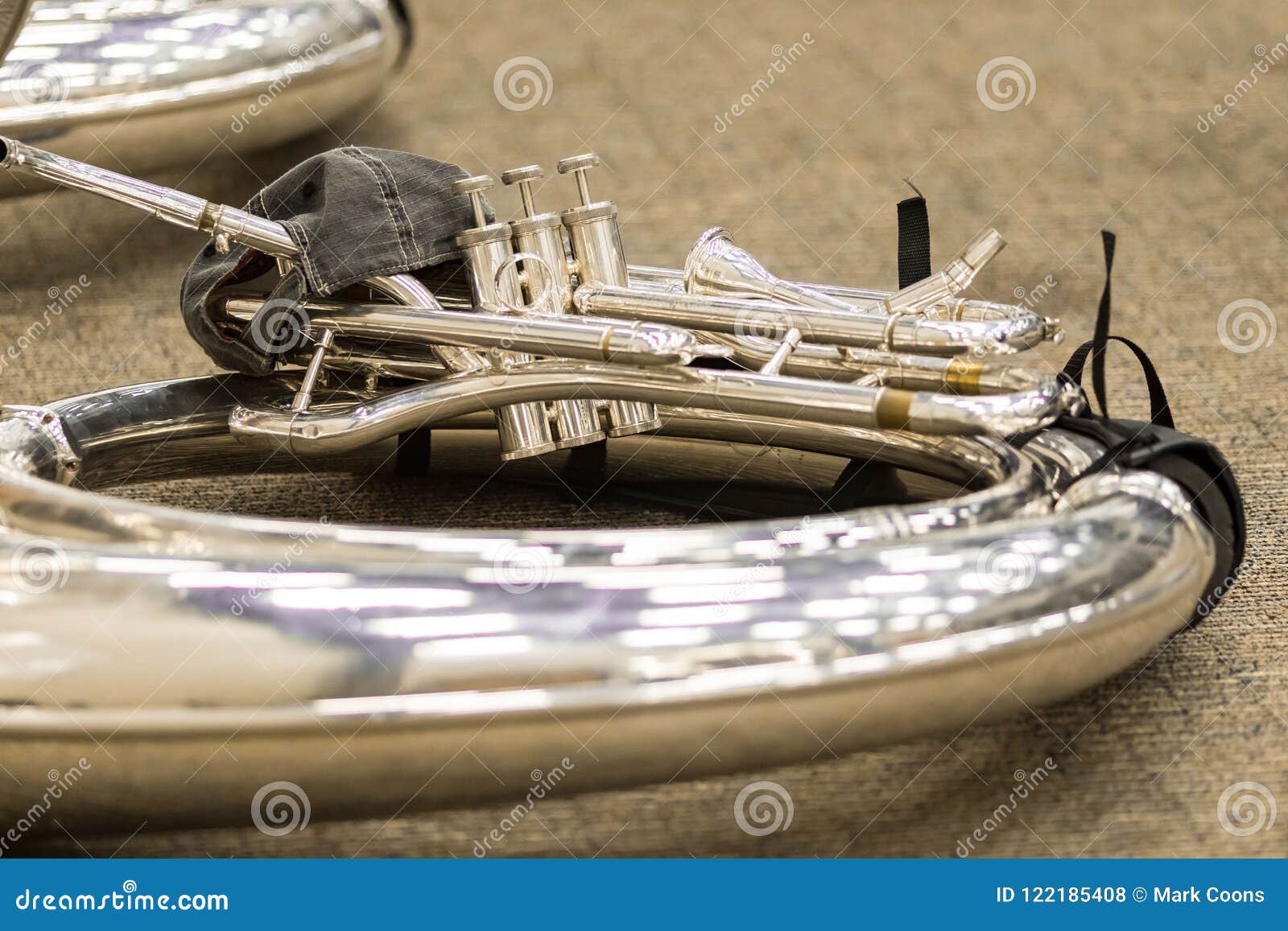 Sousaphone on the Floor Wearing a Cap Stock Photo Image of music