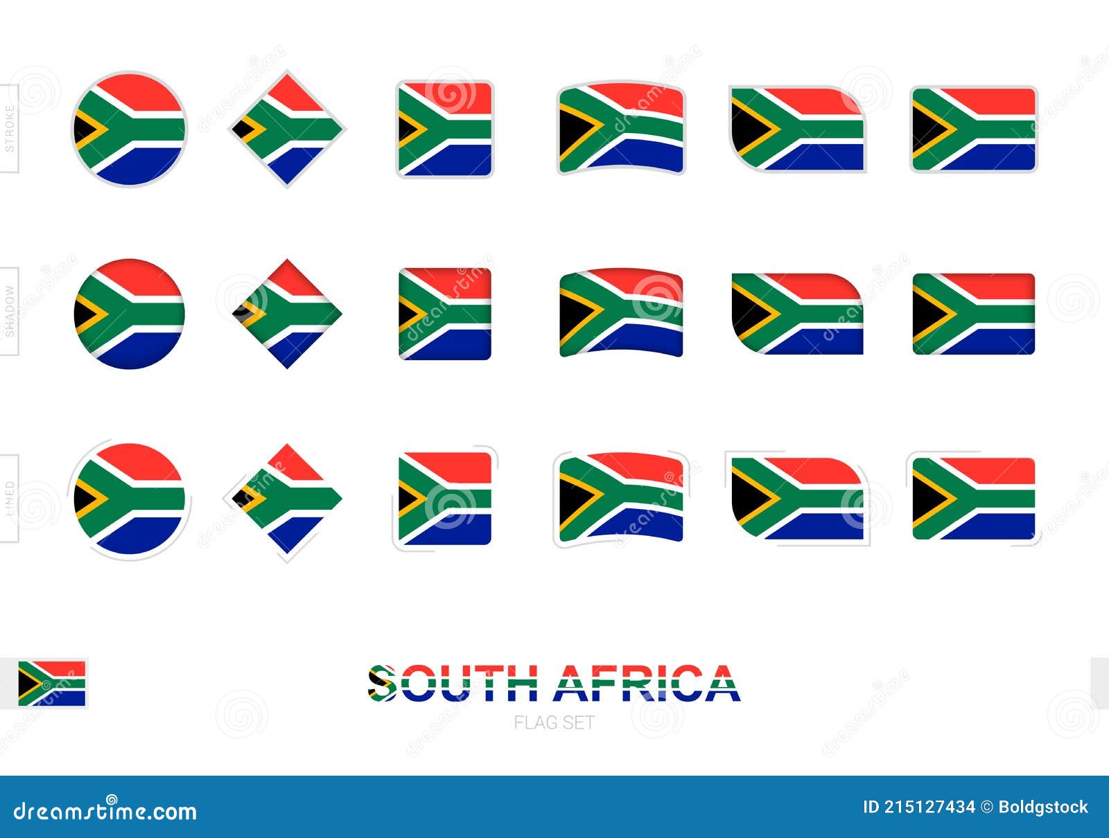 South Africa Flag Set, Simple Flags of South Africa with Three
