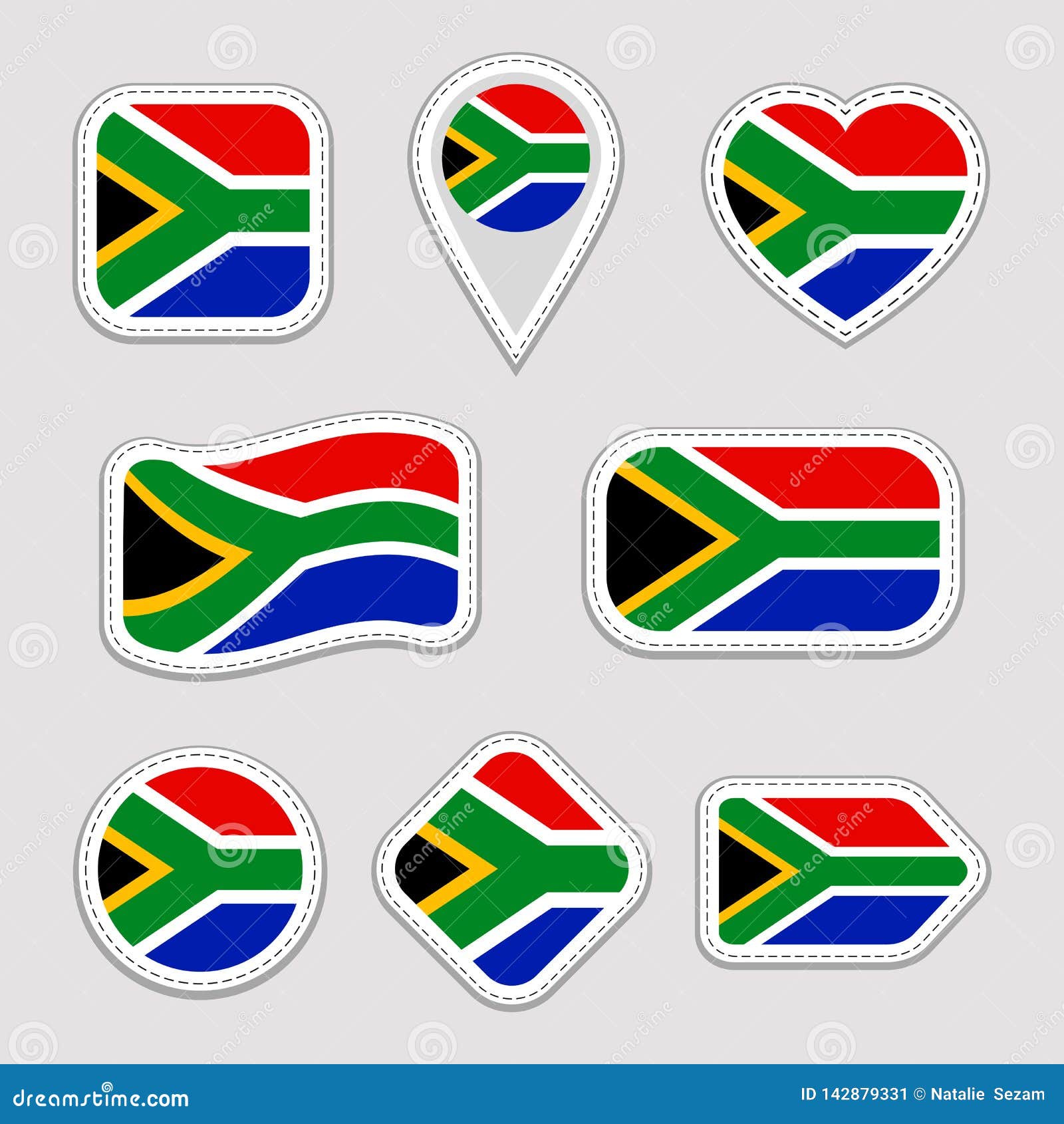 South Africa Flag Vector Set South African Flags Stickers Collection