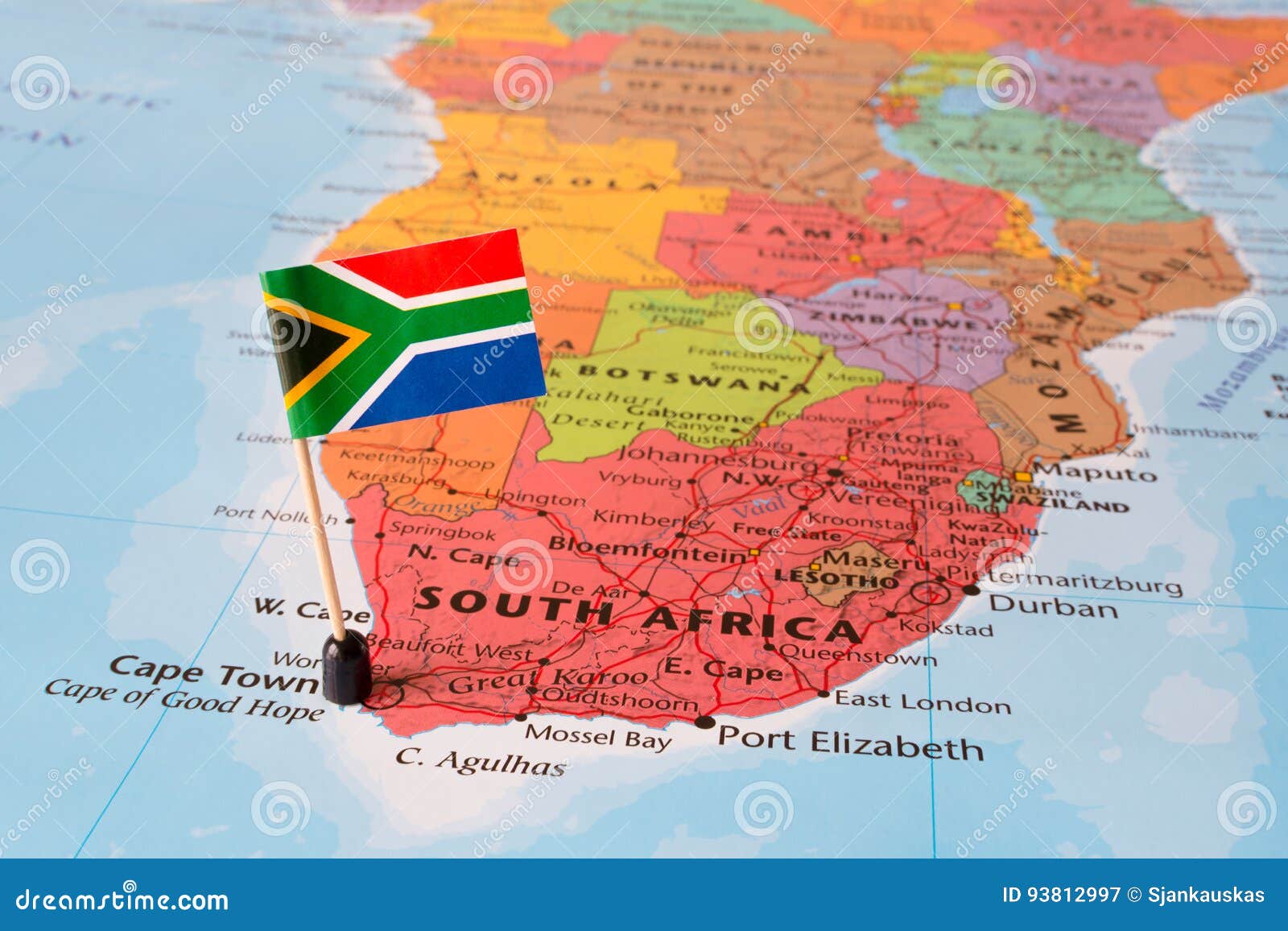 south africa map and flag pin