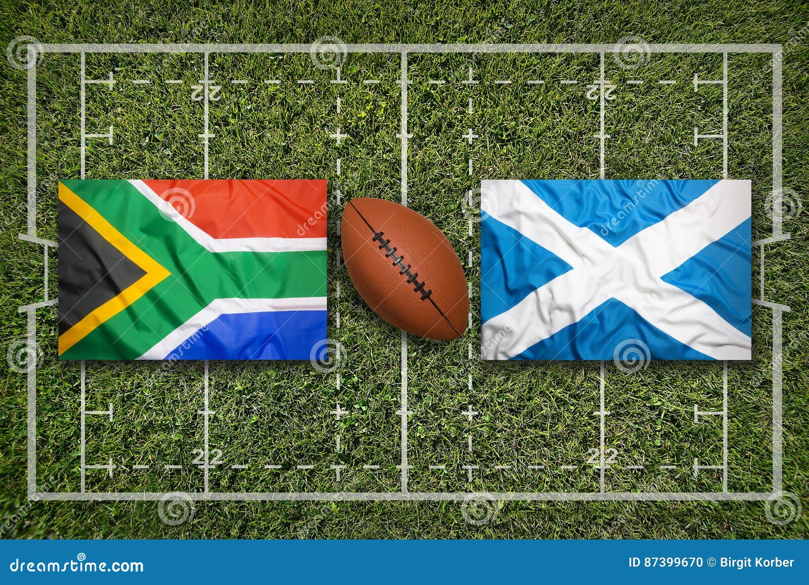 South Africa Vs. Scotland Flags on Rugby Field Stock Photo Image of
