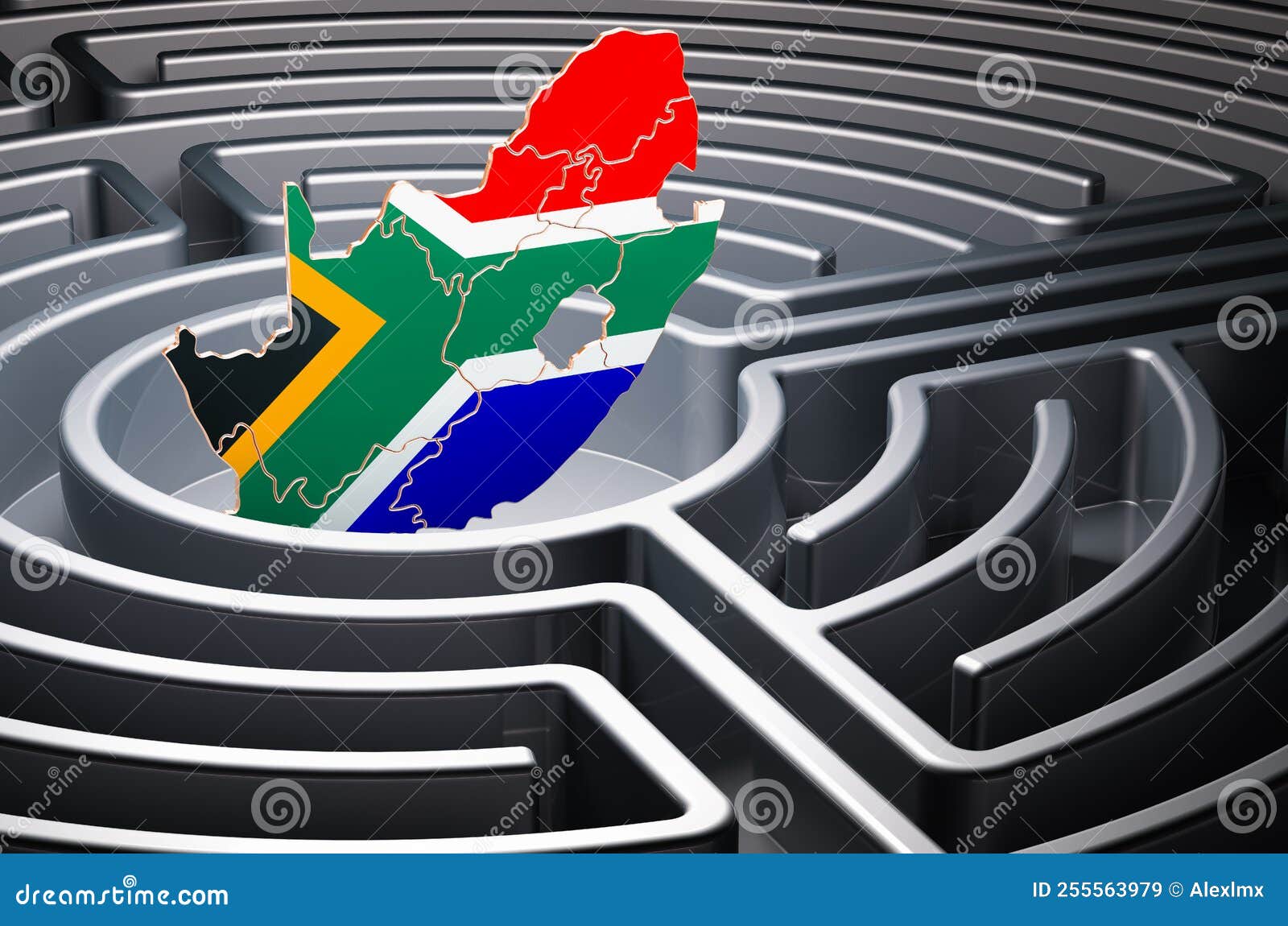 South African Map Inside Labyrinth, 3D Rendering Stock Illustration