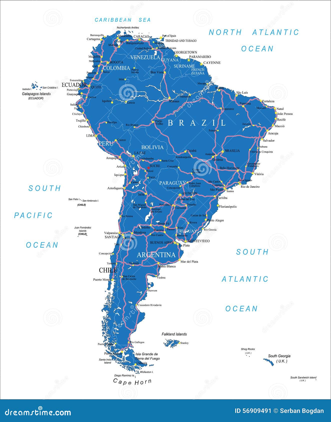 South America Road Map - Cities And Towns Map
