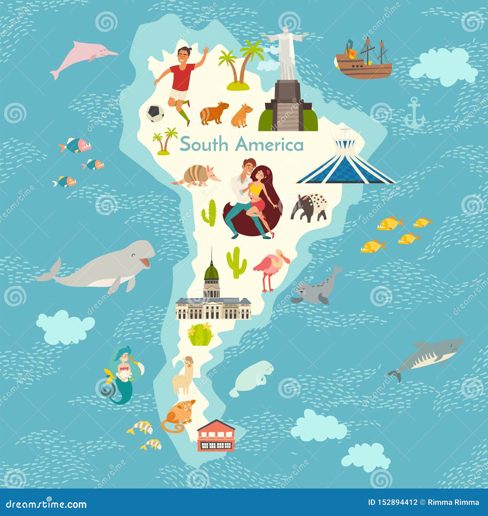 South America Map Cartoon