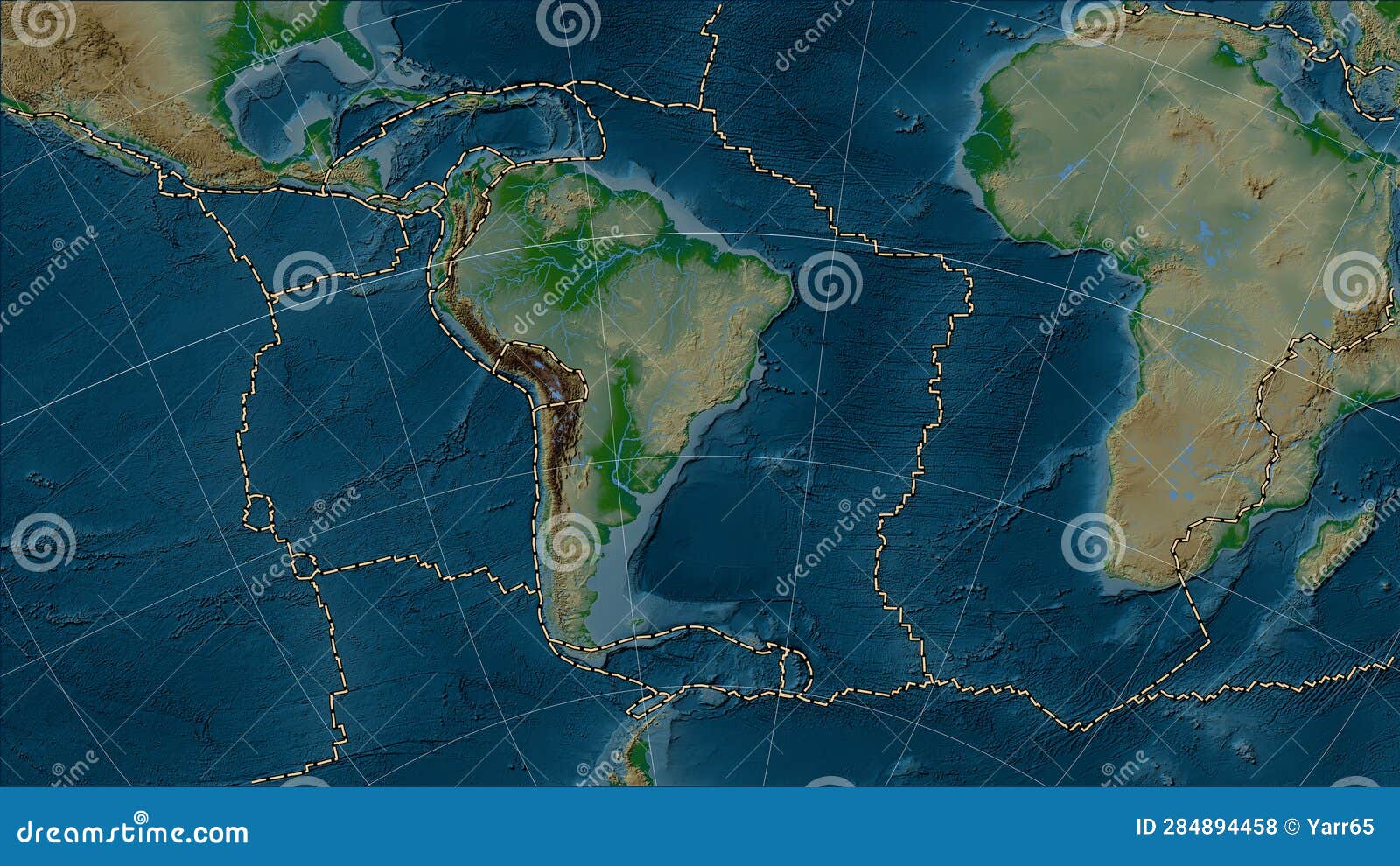 South American Plate Boundaries. Physical Map Stock Illustration