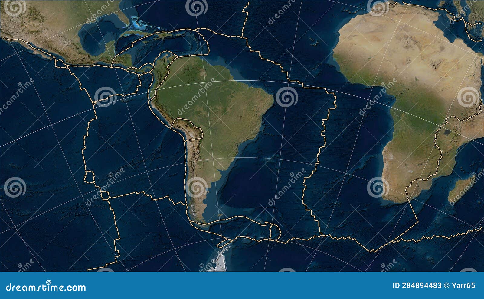 South American Plate Boundaries. Satellite Map Stock Illustration