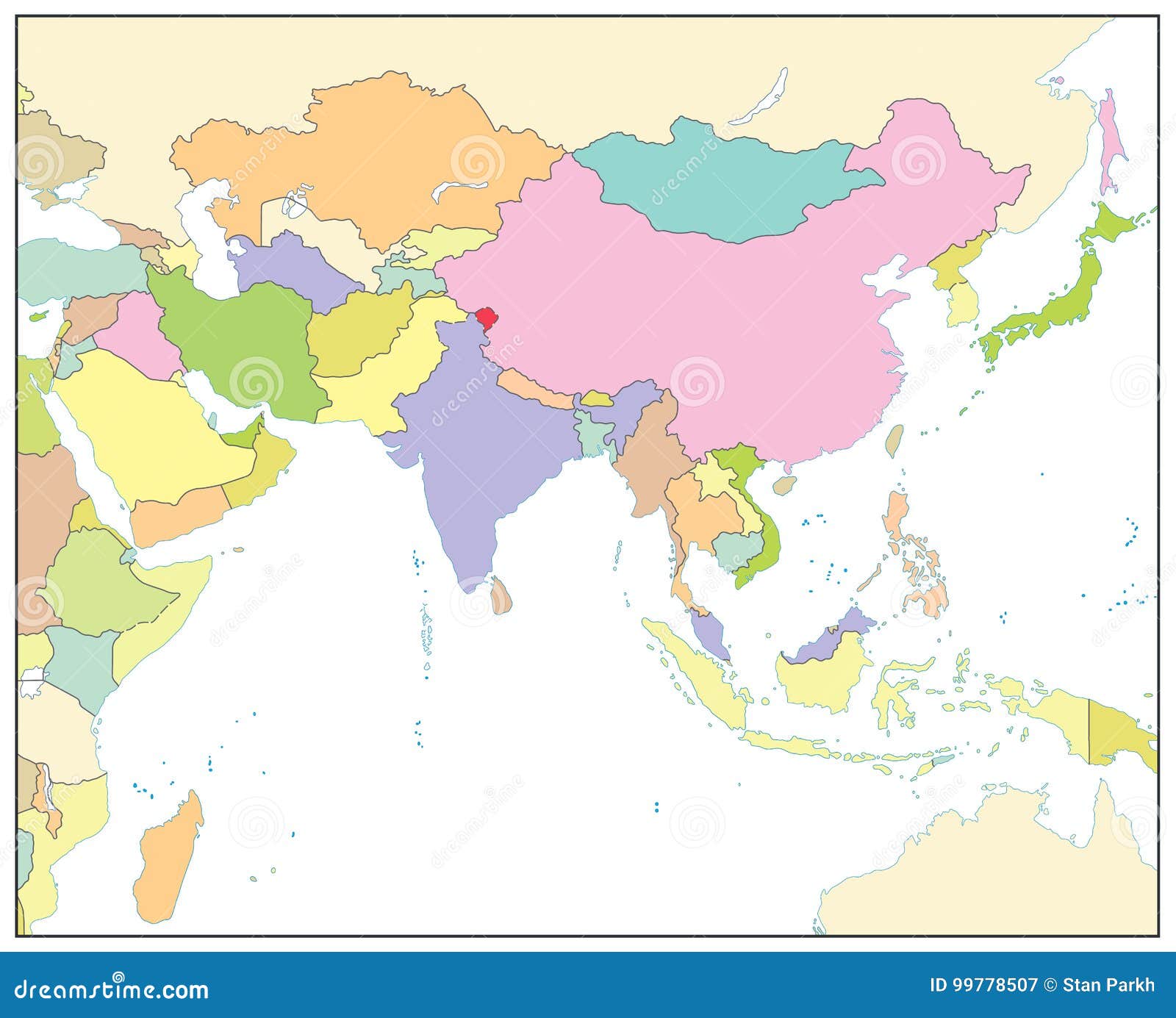 south asia political map  on white. no text