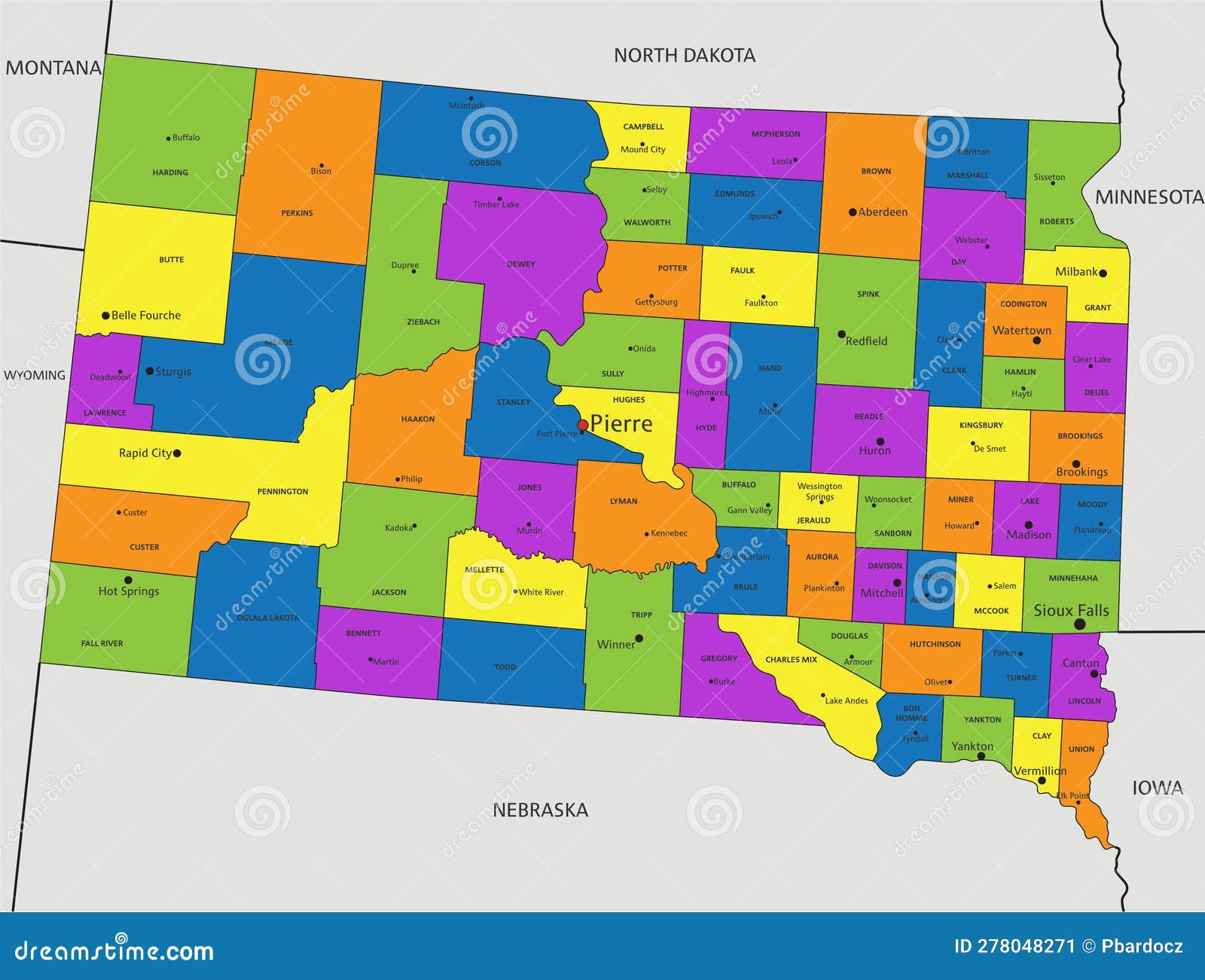 Colorful South Dakota Political Map with Clearly Labeled, Separated