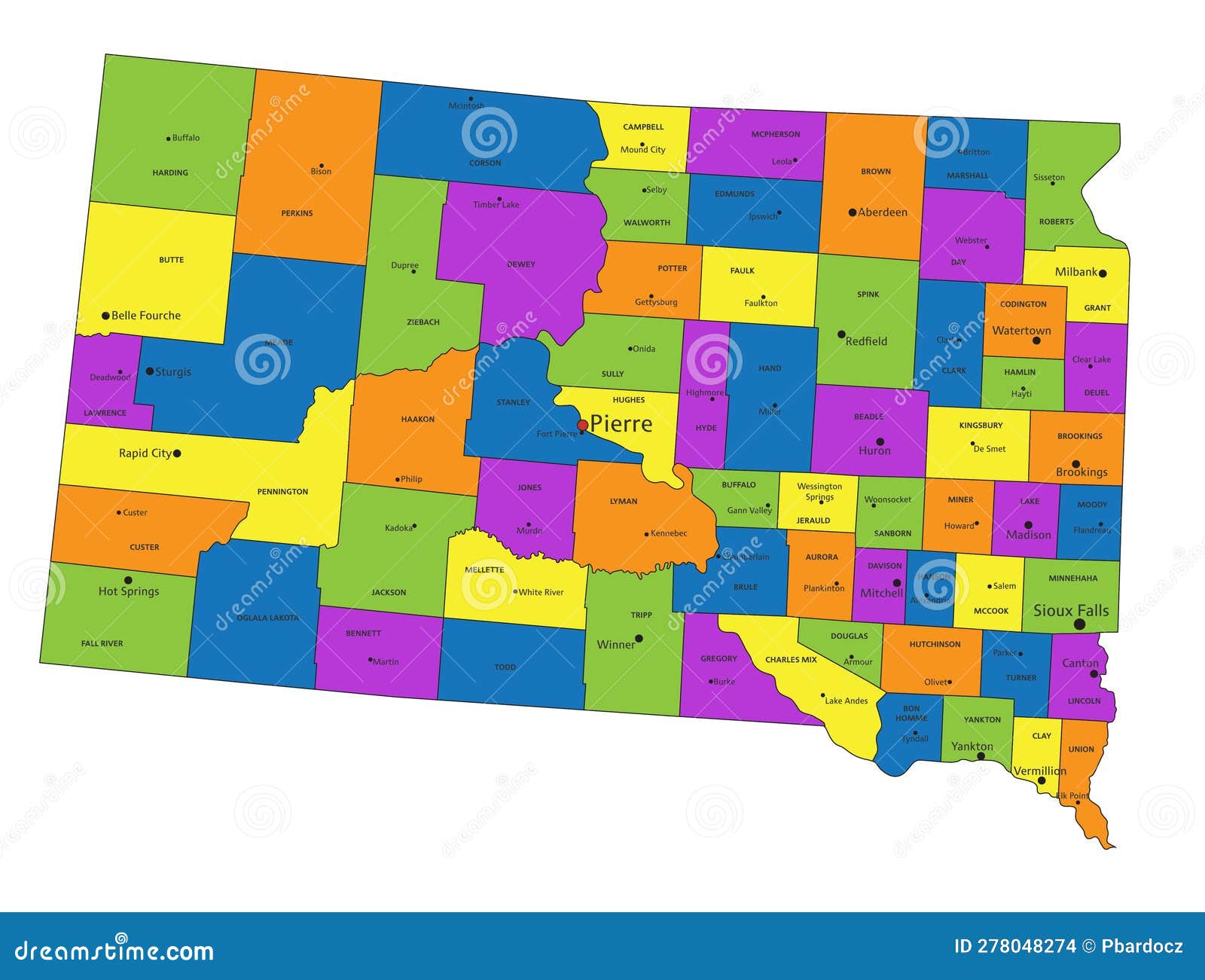 Colorful South Dakota Political Map with Clearly Labeled, Separated