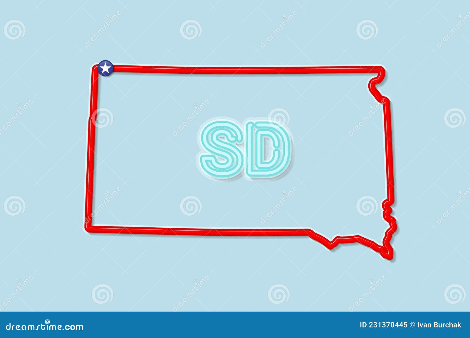 South Dakota US State Bold Outline Map. Vector Illustration Stock