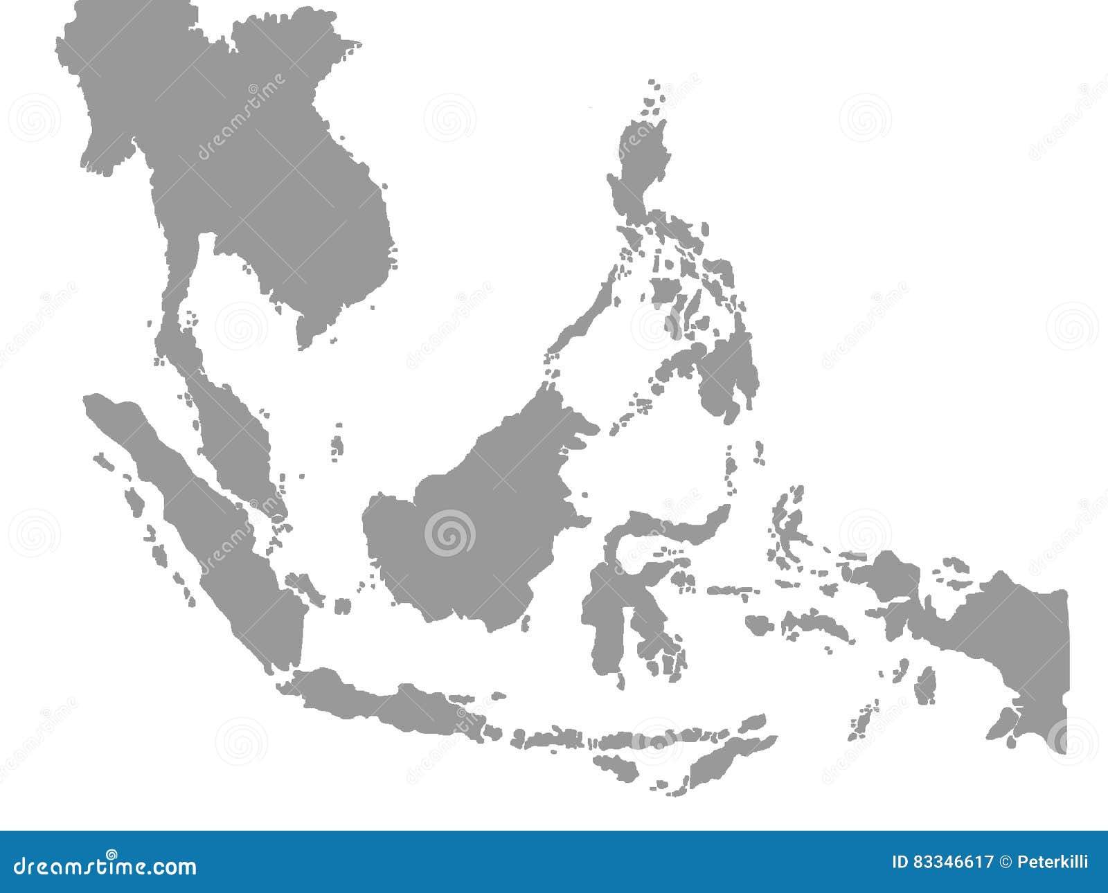 South East Asia Political Map Grey Land On White Background With Black