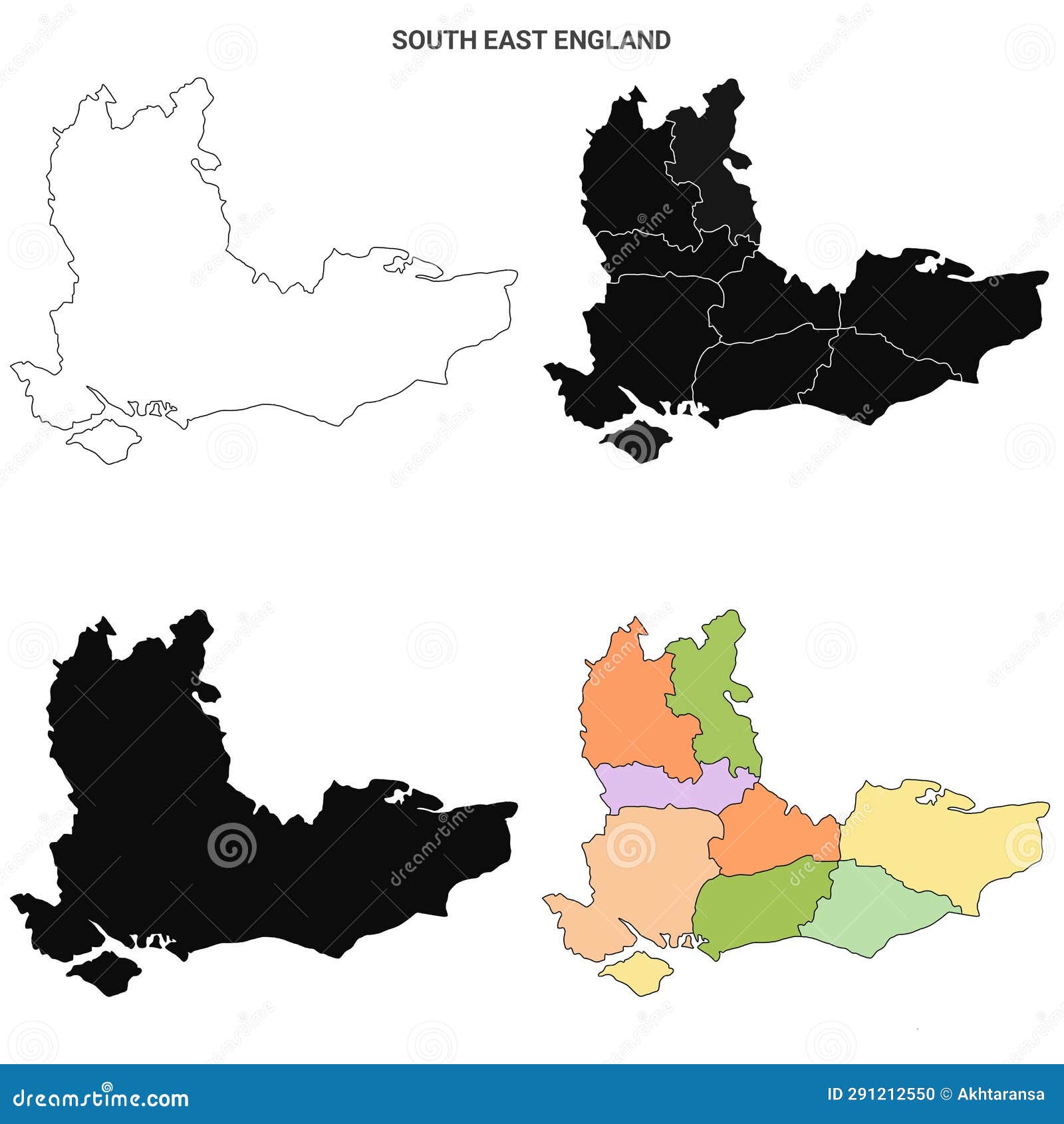 South East England Administrative Map Set - Blank Outline Map Stock