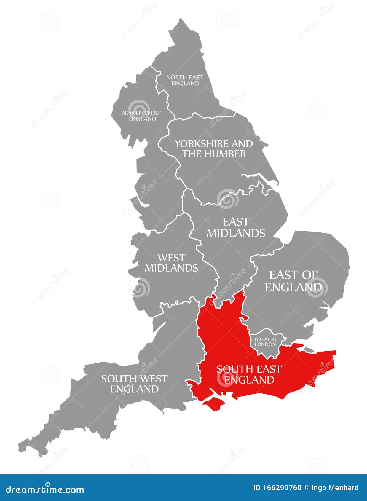 South East England Red Highlighted in Map of England UK Stock Map Of S E England