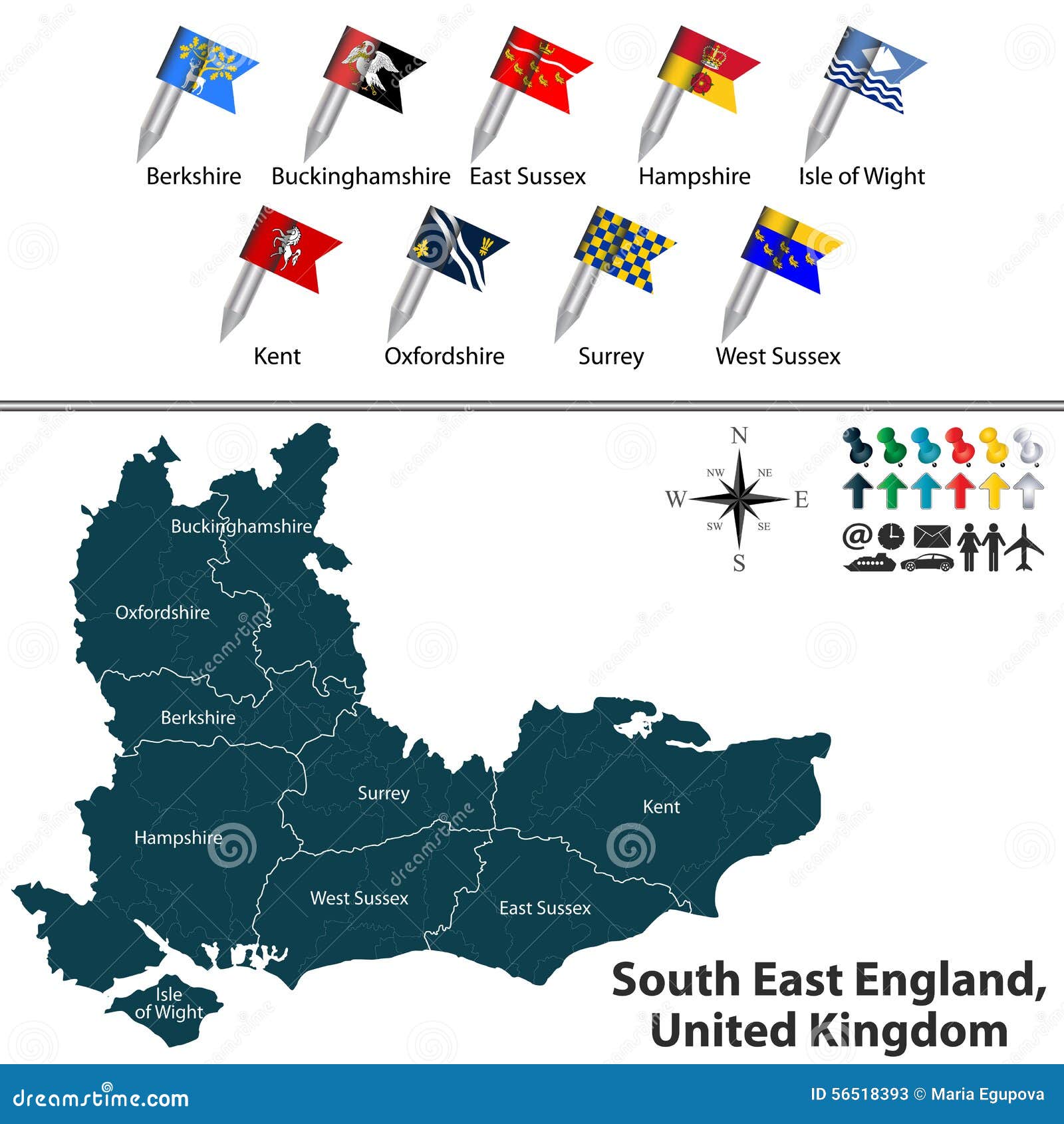 South East England, United Kingdom Stock Vector - Illustration of isle ...