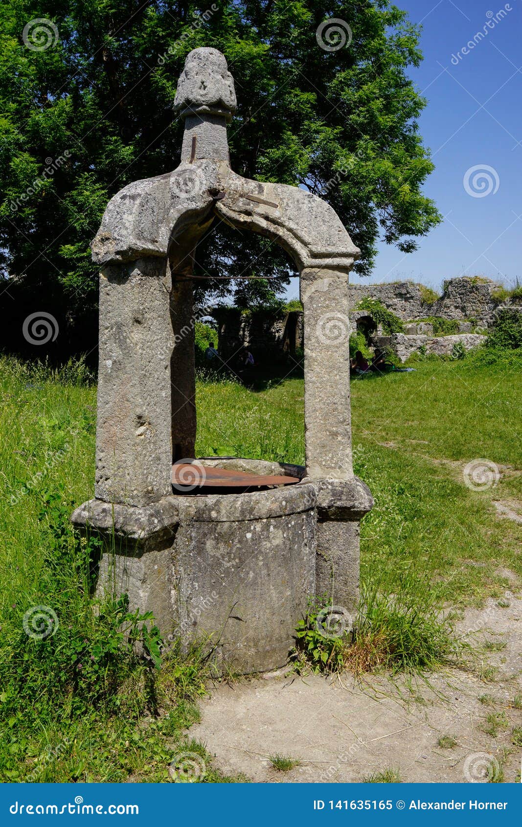 Old Medieval Fountain in Castle Ruin Stock Image - Image of decay, hill