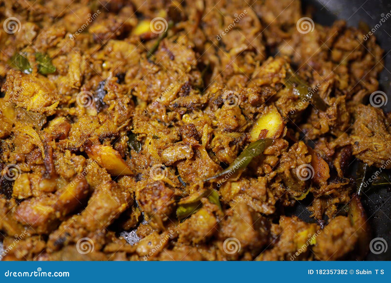 South Indian Dish Spicy Beef Fry Kerala, India. Side Dish Ghee Rice