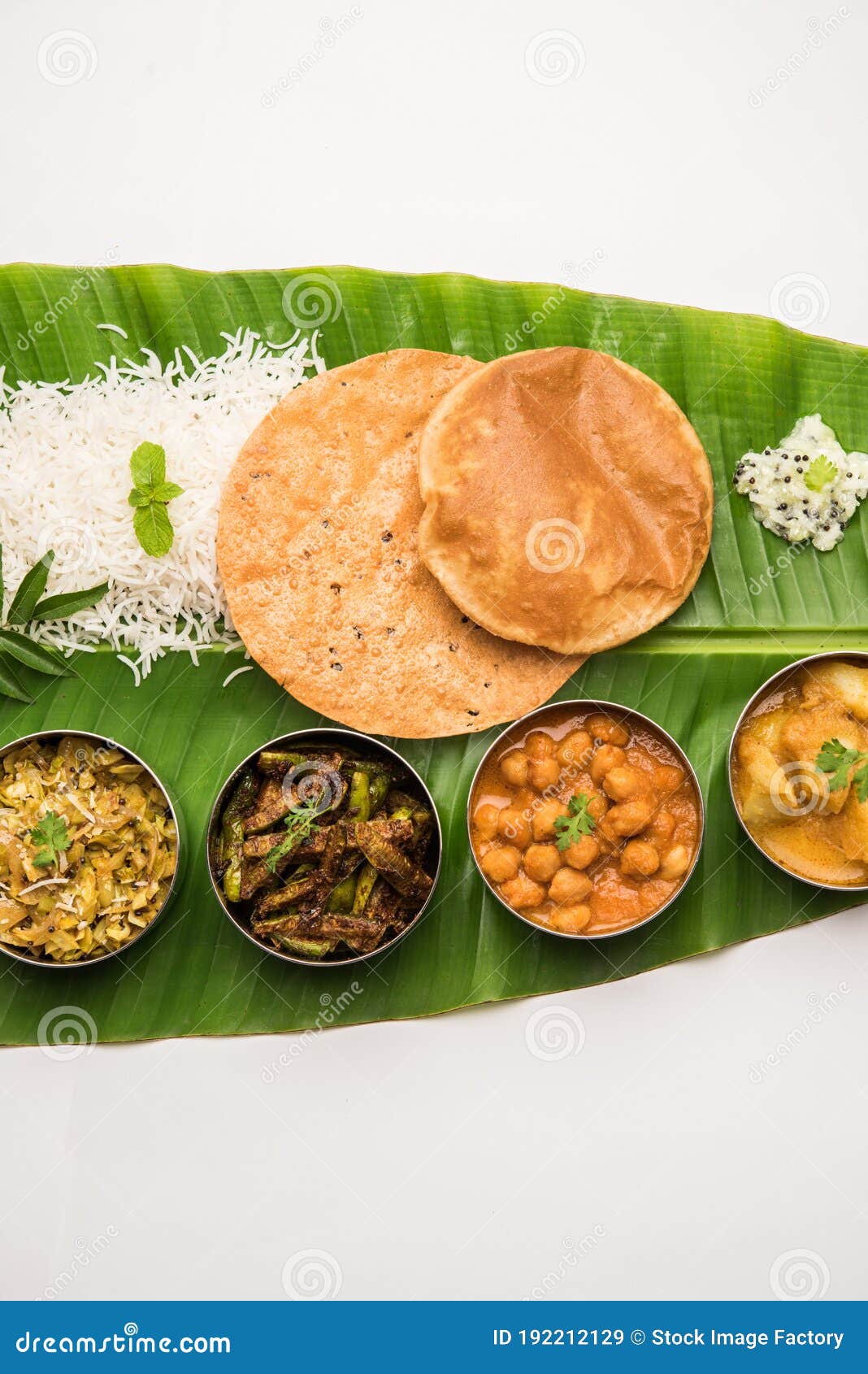 South Indian style Lunch or Dinner Meal or Food Served with a