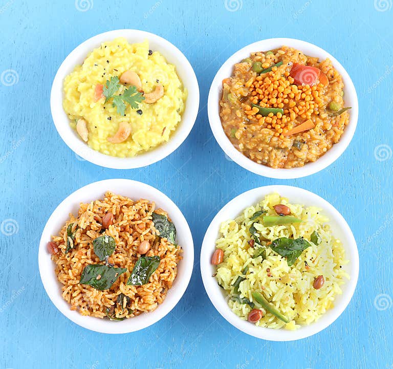 South Indian Traditional Vegetarian Rice Dishes Stock Image - Image of