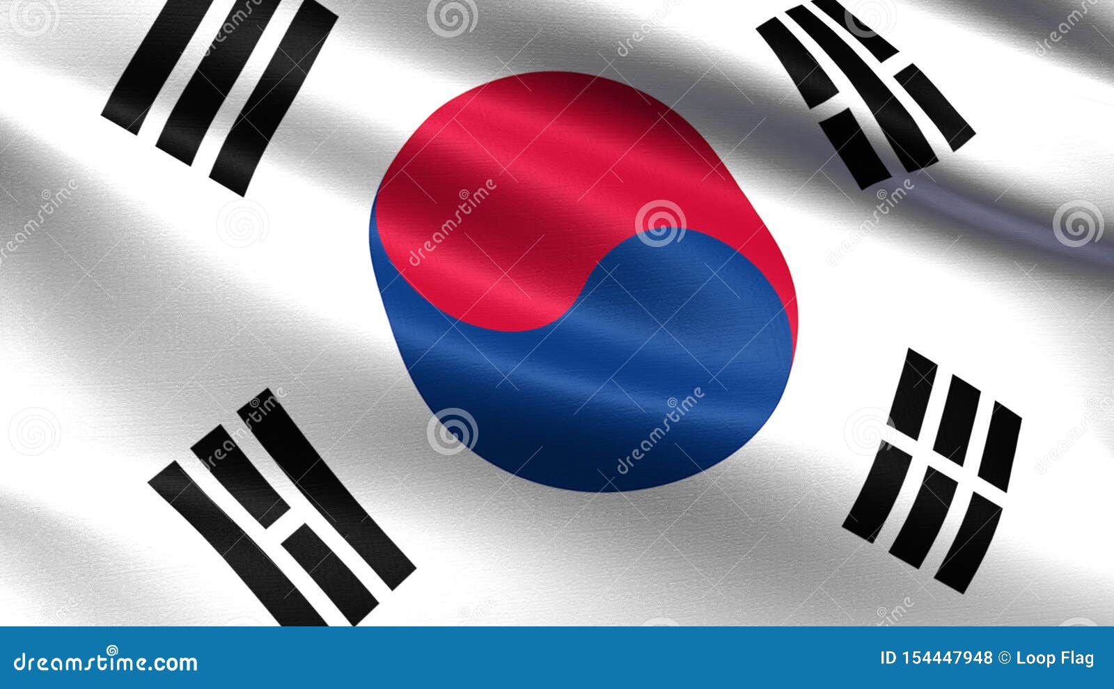 south korea flag, with waving fabric texture