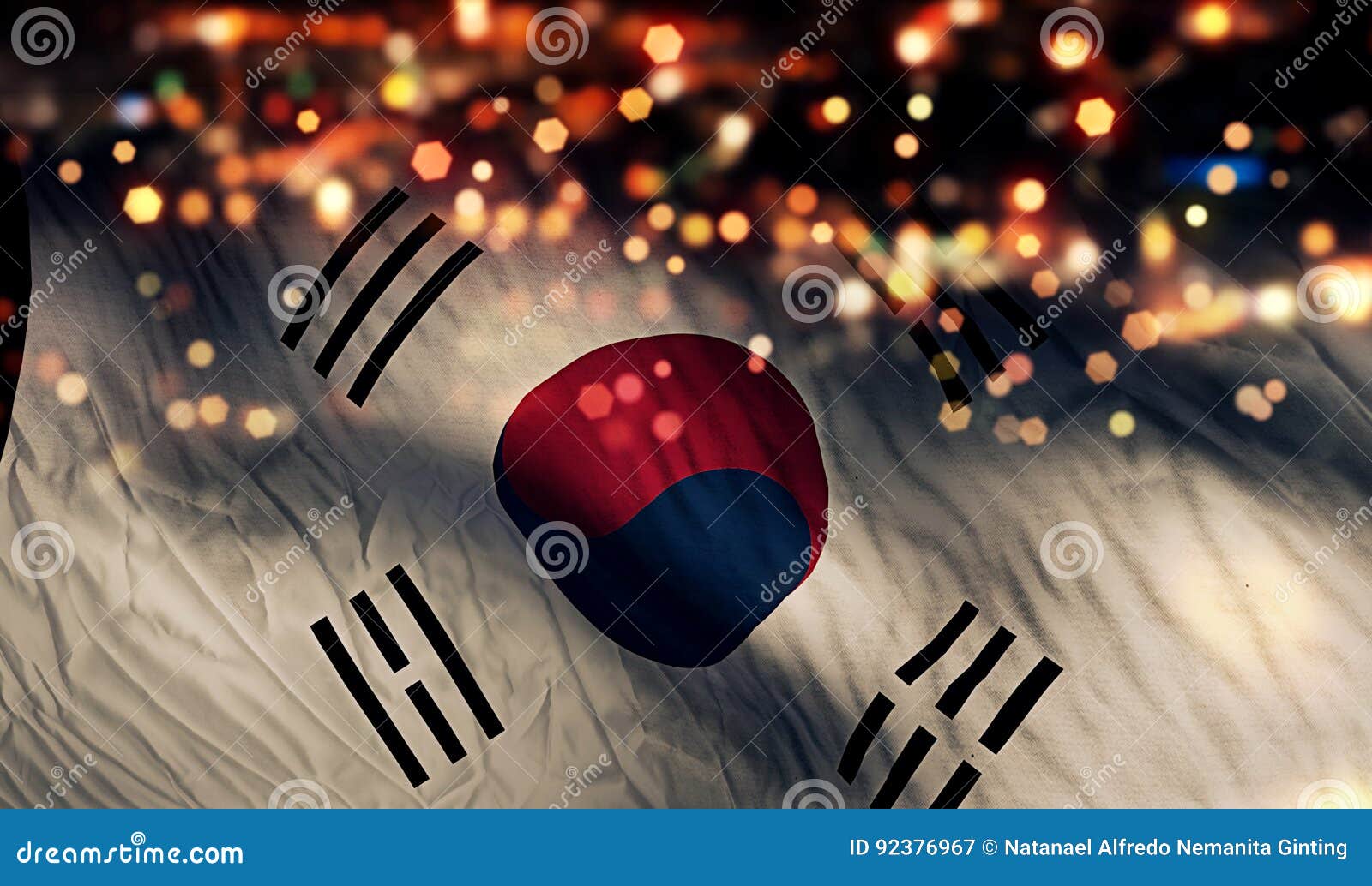 South Korea National Flag Light Night Bokeh Abstract ...