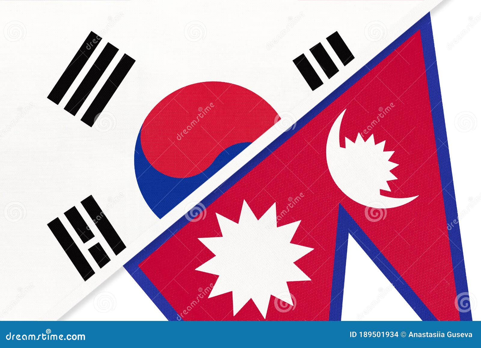 South Korea And Nepal Symbol Of National Flags From Textile Championship Between Two Countries South Korea And Nepal Symbol Of National Flags From Textile Championship Between Two Countries